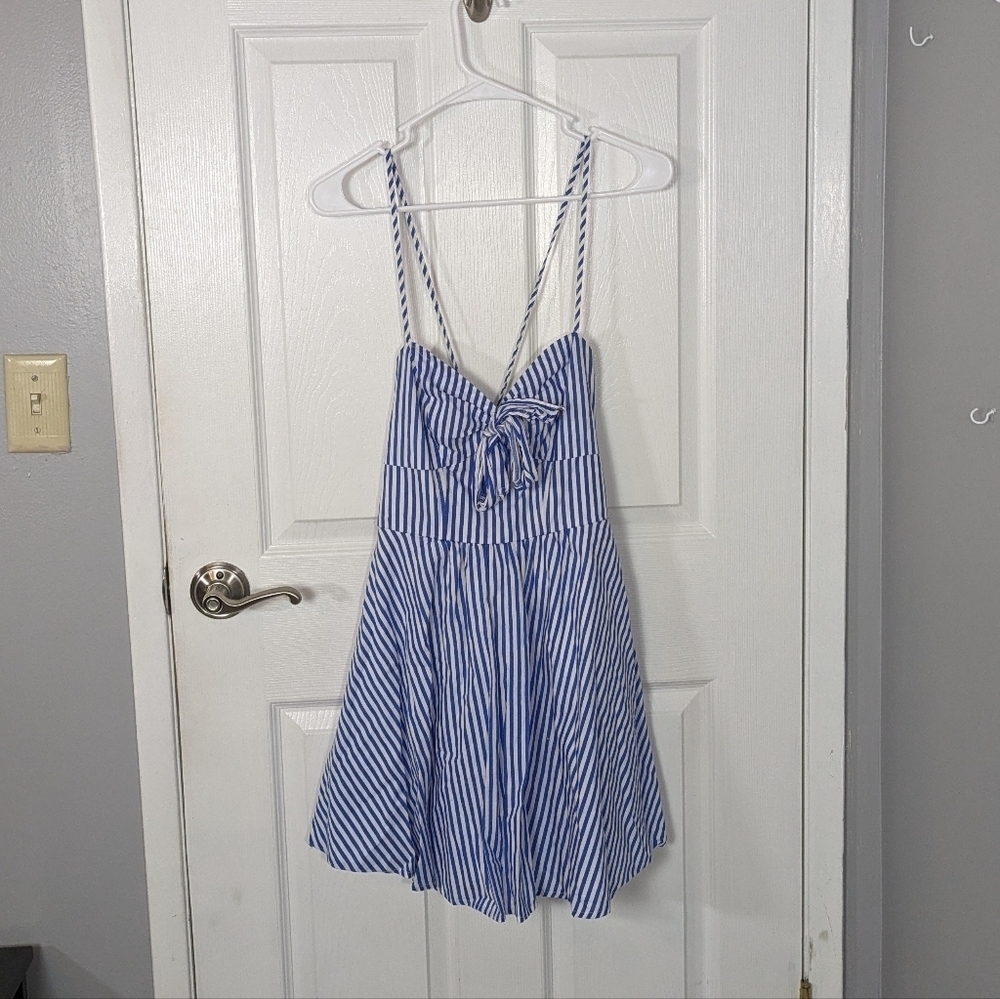 A'Gaci Lace-Up Blue and White Striped Strappy Corset Style Cotton Dress Size S
